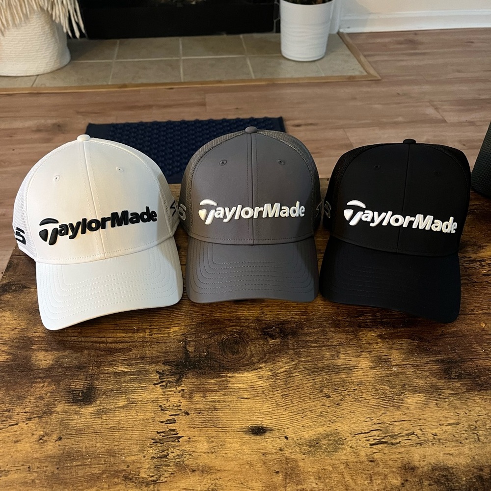 Three (3) Taylormade Golf brand new TP5 and Stealth hats